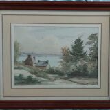 Watercolor framed and under glass signed B.Lavenan Breton Painter Made In France