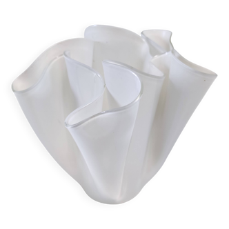 White Glass Vase "Fazzoletto" by Giorgio Berlini, Italy