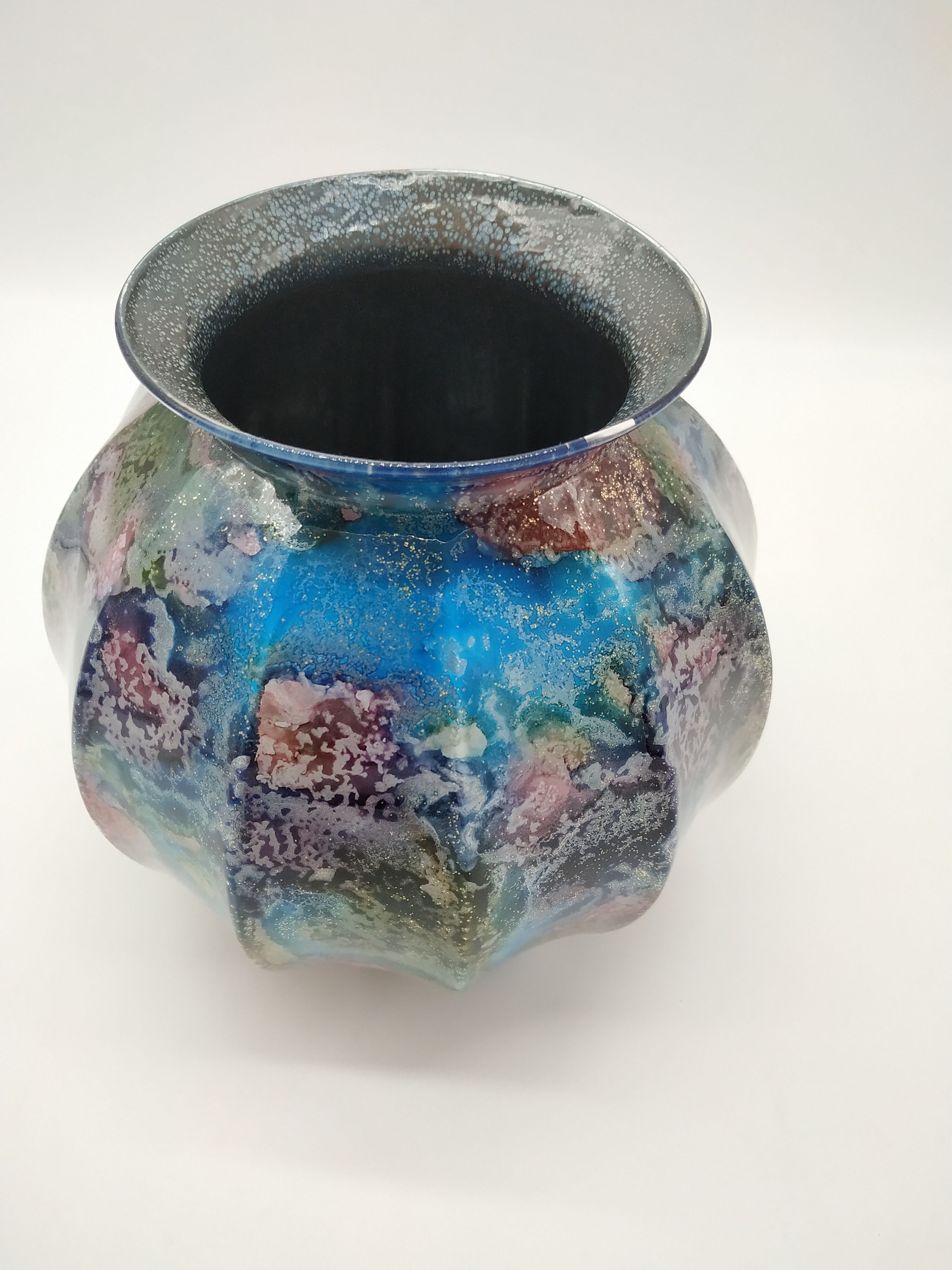 Vase laque line bleu irisé Jean Noël Bouillet