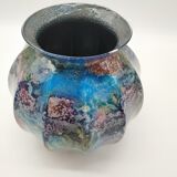 Vase laque line bleu irisé Jean Noël Bouillet