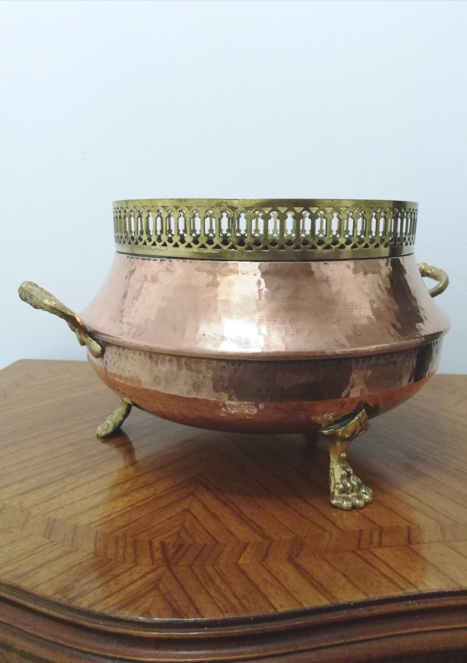 Brass and hammered copper planter