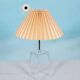Minimalist glass table lamp from the 80s with a pleated shade.