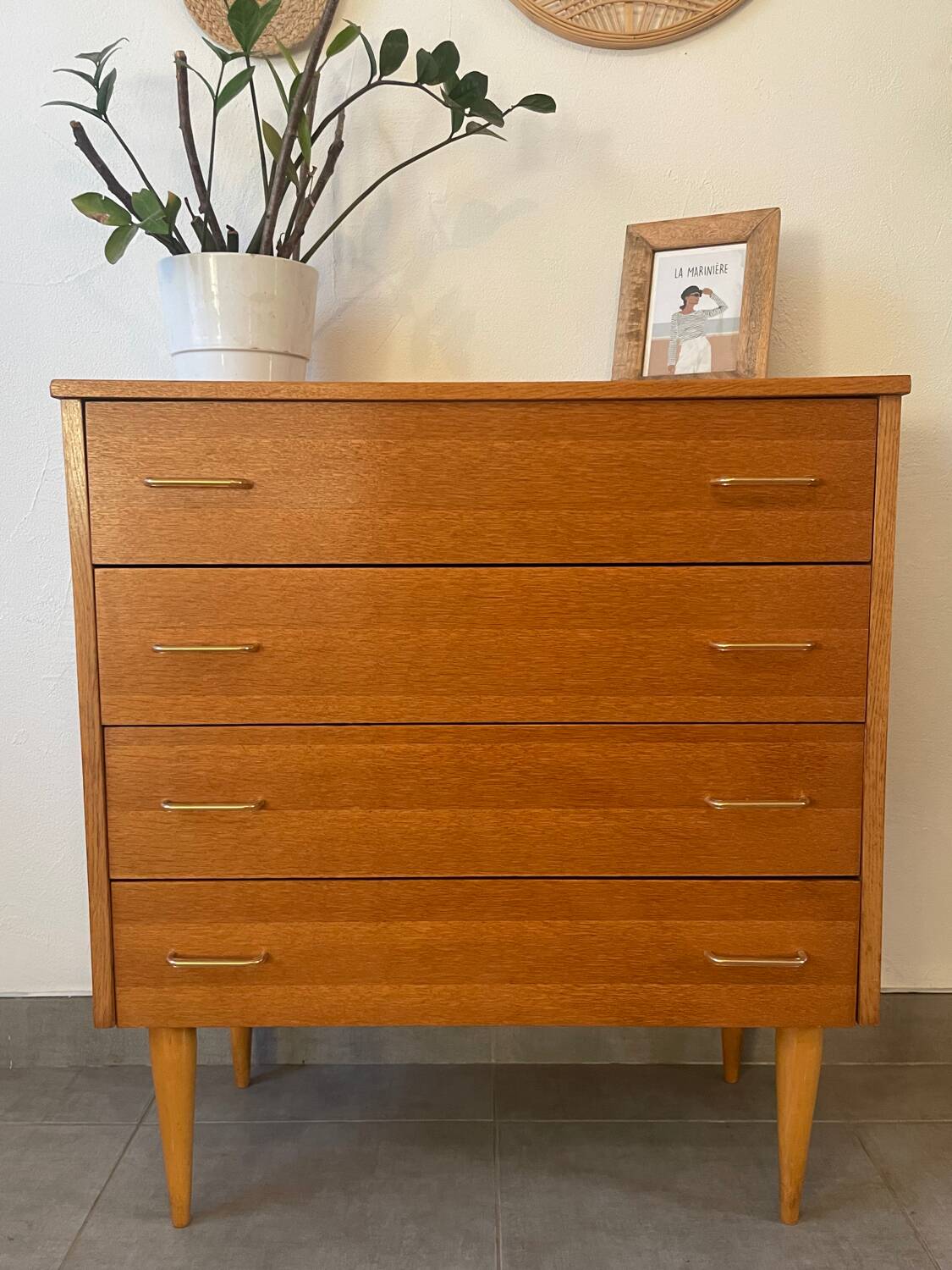 Vintage oak chest of drawers from the 1960s