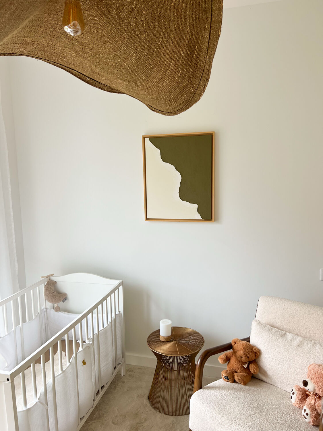 Tableau relief vert kaki et crème