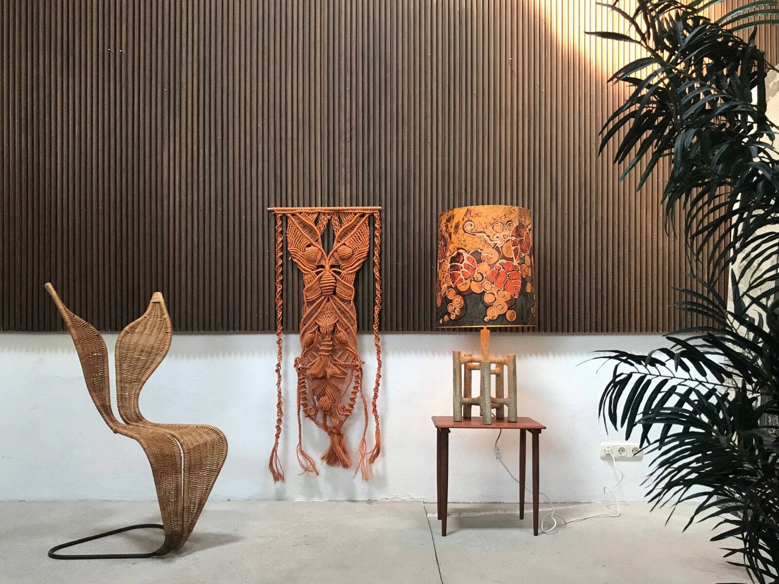 Large sculptural ceramic table lamp with textile batik lampshade, 1960s