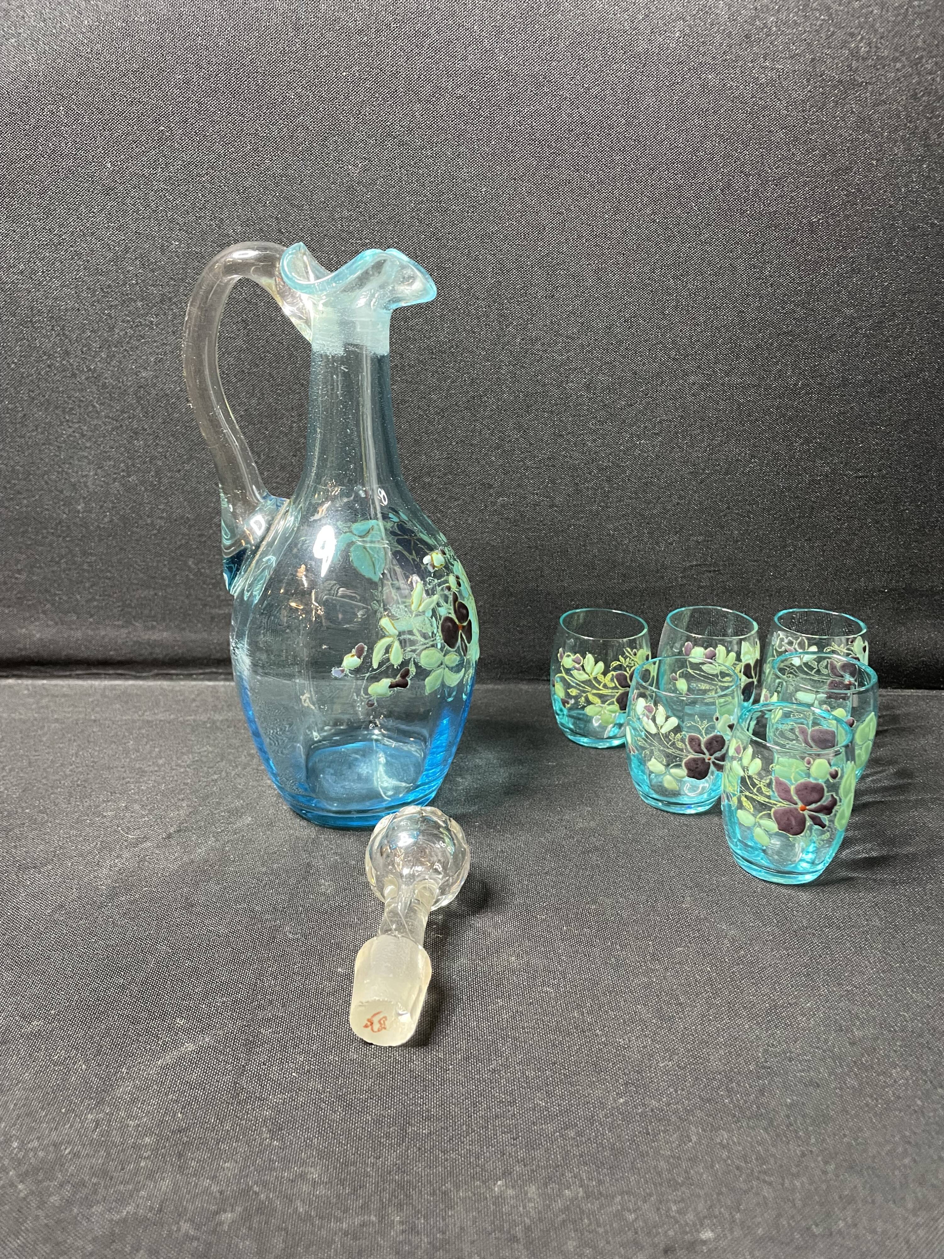Enamelled liquor cabaret with 6 cups – Art Nouveau