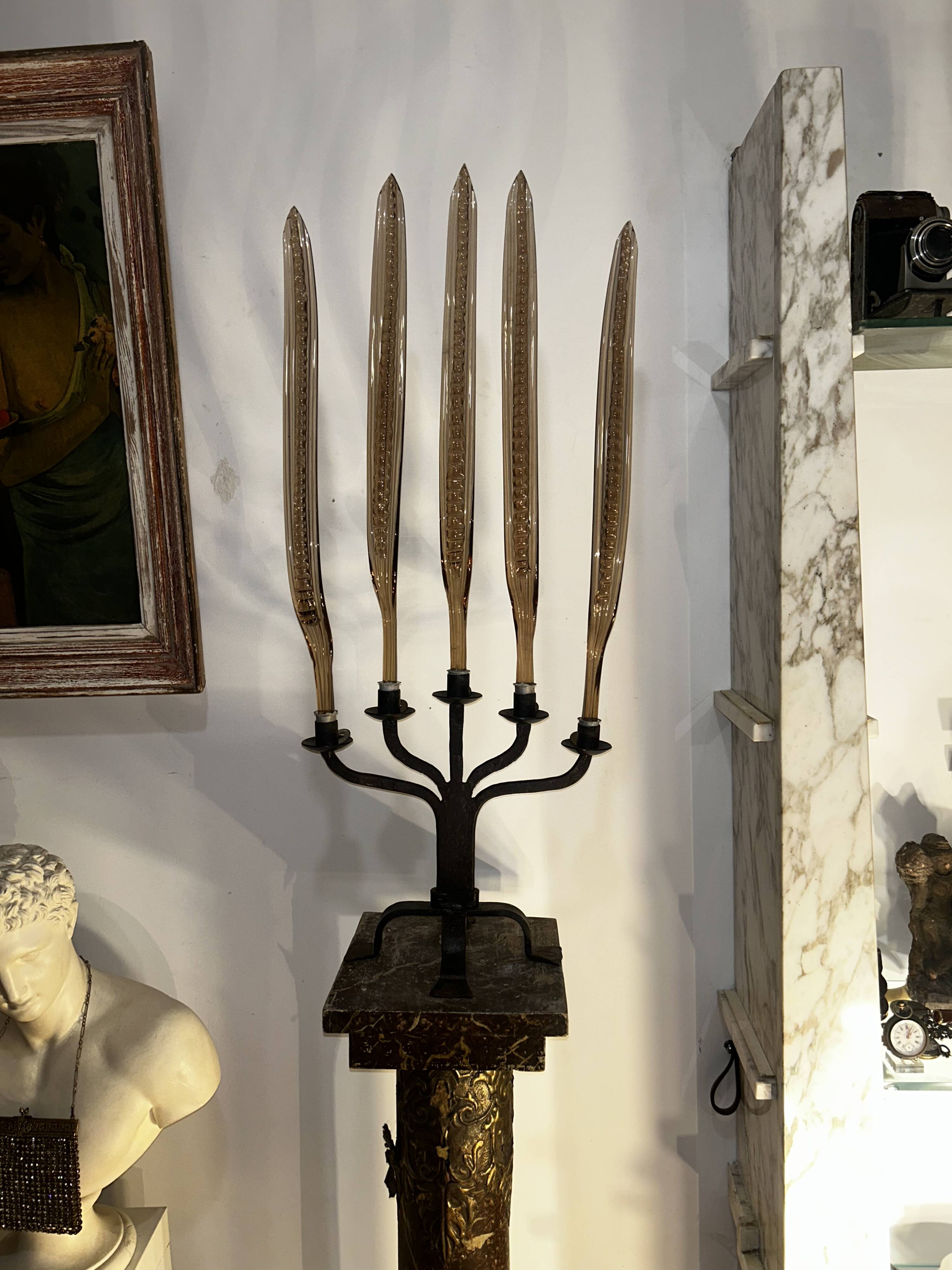 Metal candlestick, Murano glass ornament