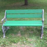 Early 1900's wood and cast iron bench with dog's head and snakes