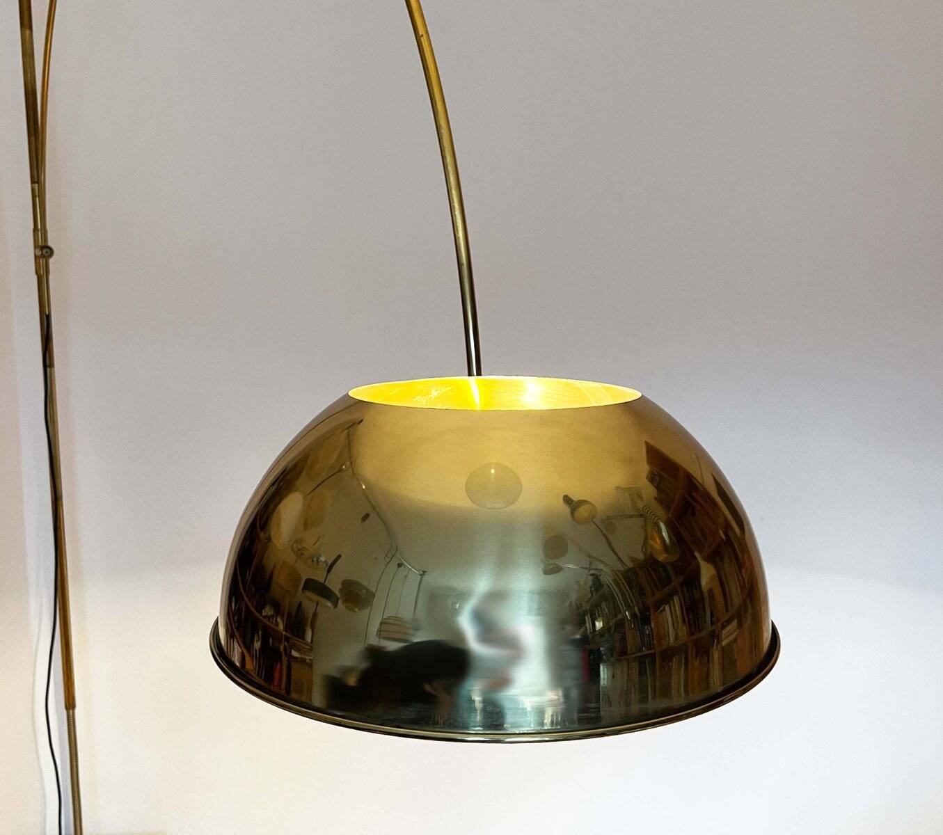 German Postmodern Vintage Brass Arc Floor Lamp with Clamp Rod attributed to Florian Schulz, 1970s