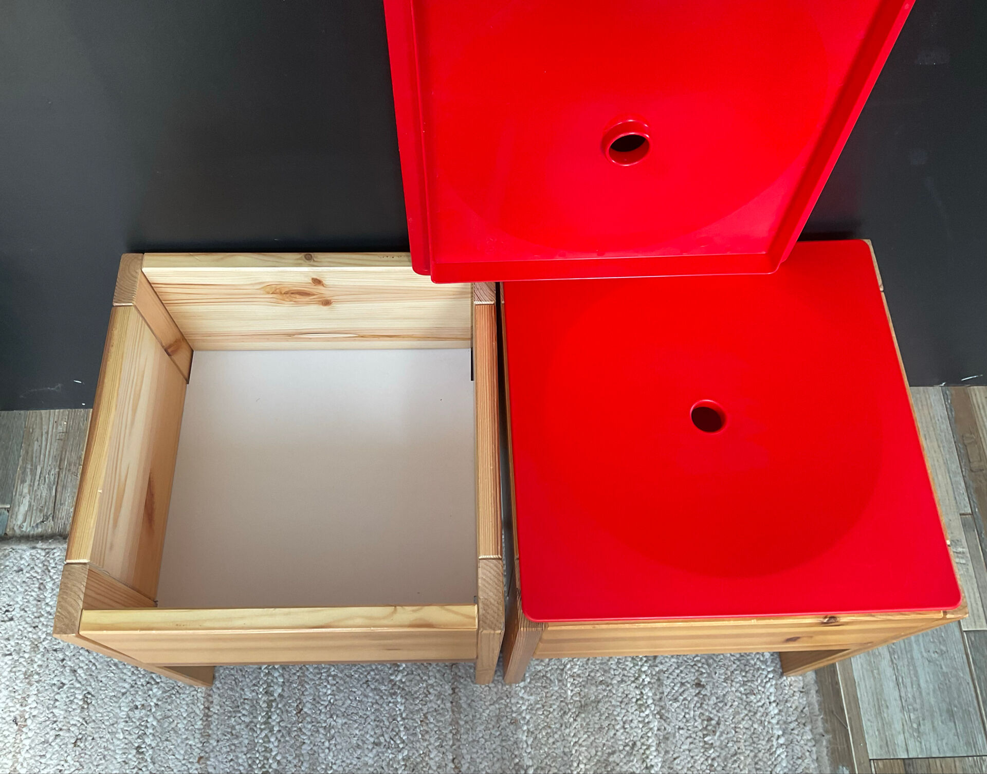 Paire de tabourets-coffres vintage IKEA en pin massif