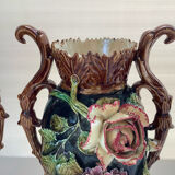 Art Nouveau Pair of Barbotine Vases France