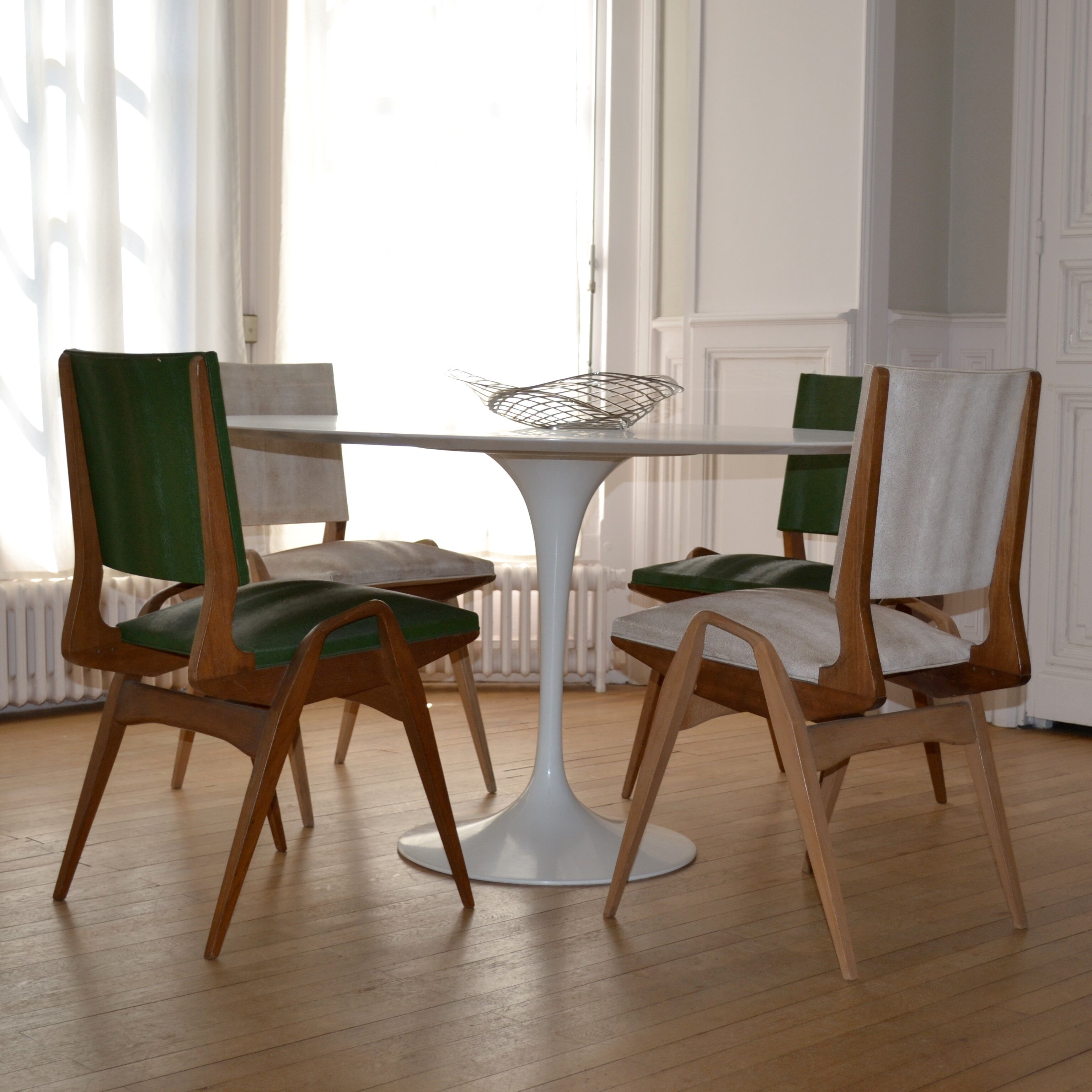 Pair of beech chairs from Maurice Pré