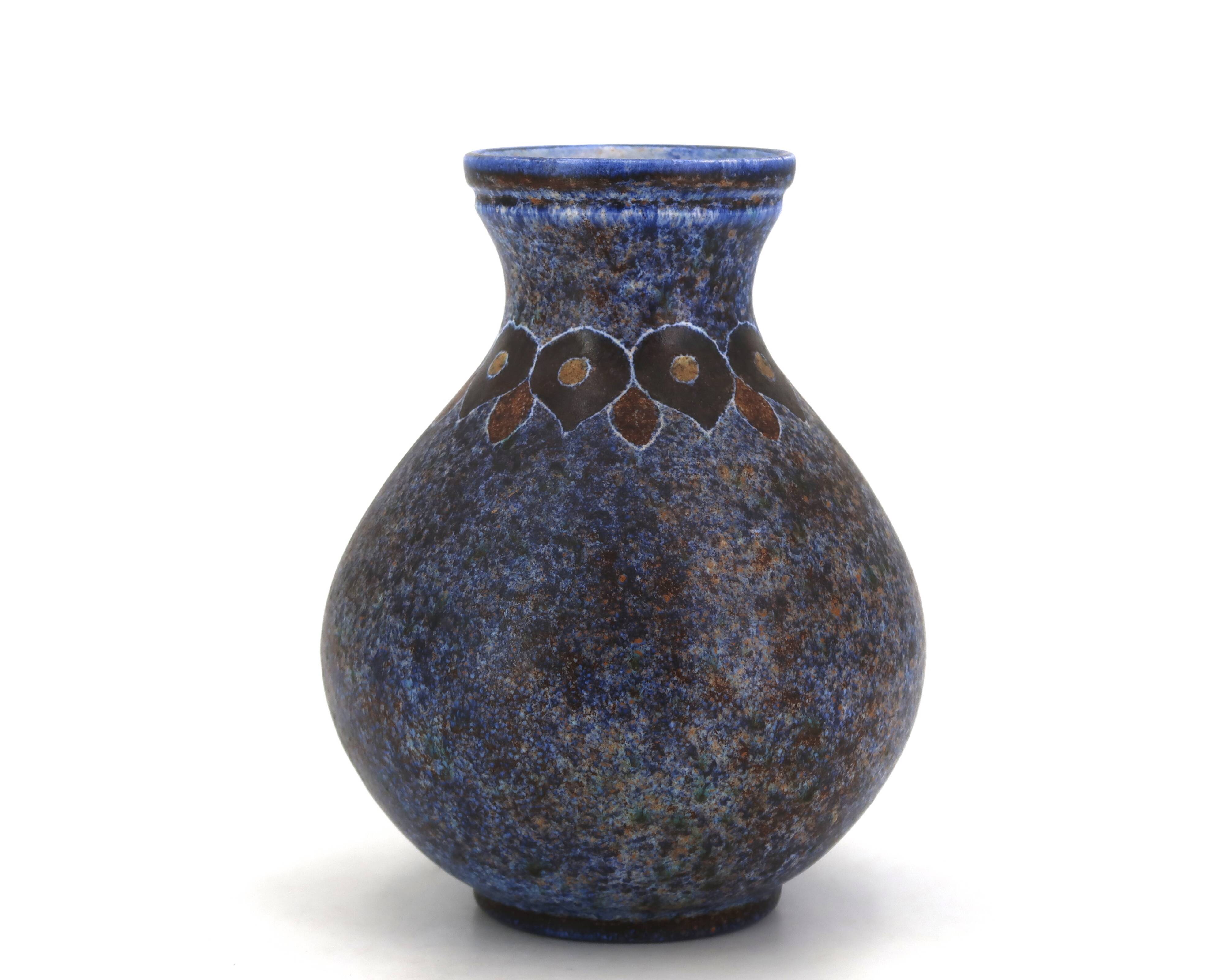 Blue speckled ceramic vase by Bernard Buffat, 1970s.