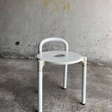 White molded plastic Kartell stool with metal legs — Anna Castelli Ferrieri, 1970s