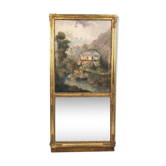 Trumeau decorated with a lively landscape, stuccoed and gilded frame 59x125cm