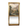 Trumeau à décor d’un paysage animé cadre stuqué et doré 59x125cm