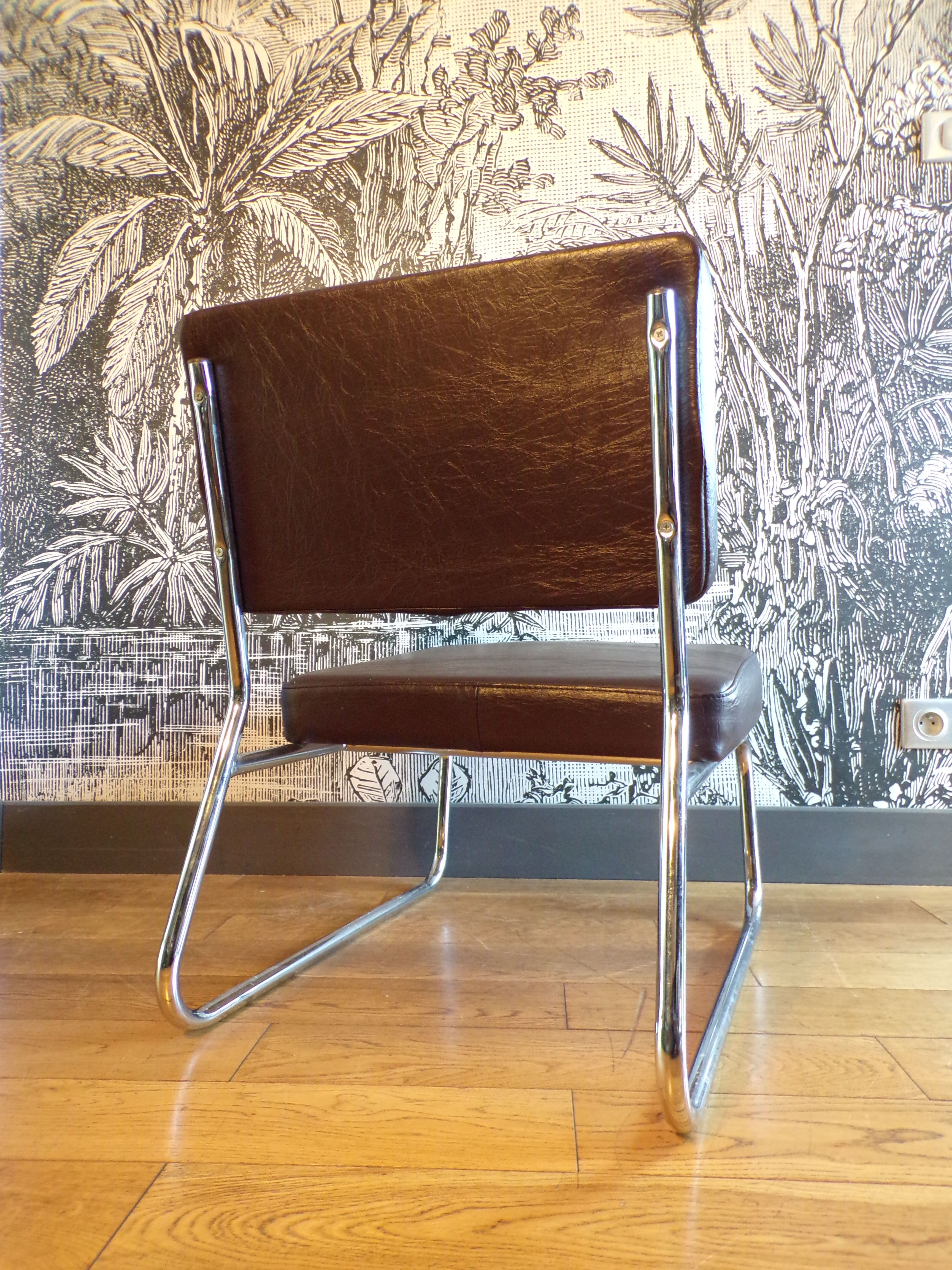 Vintage armchair in brown skai