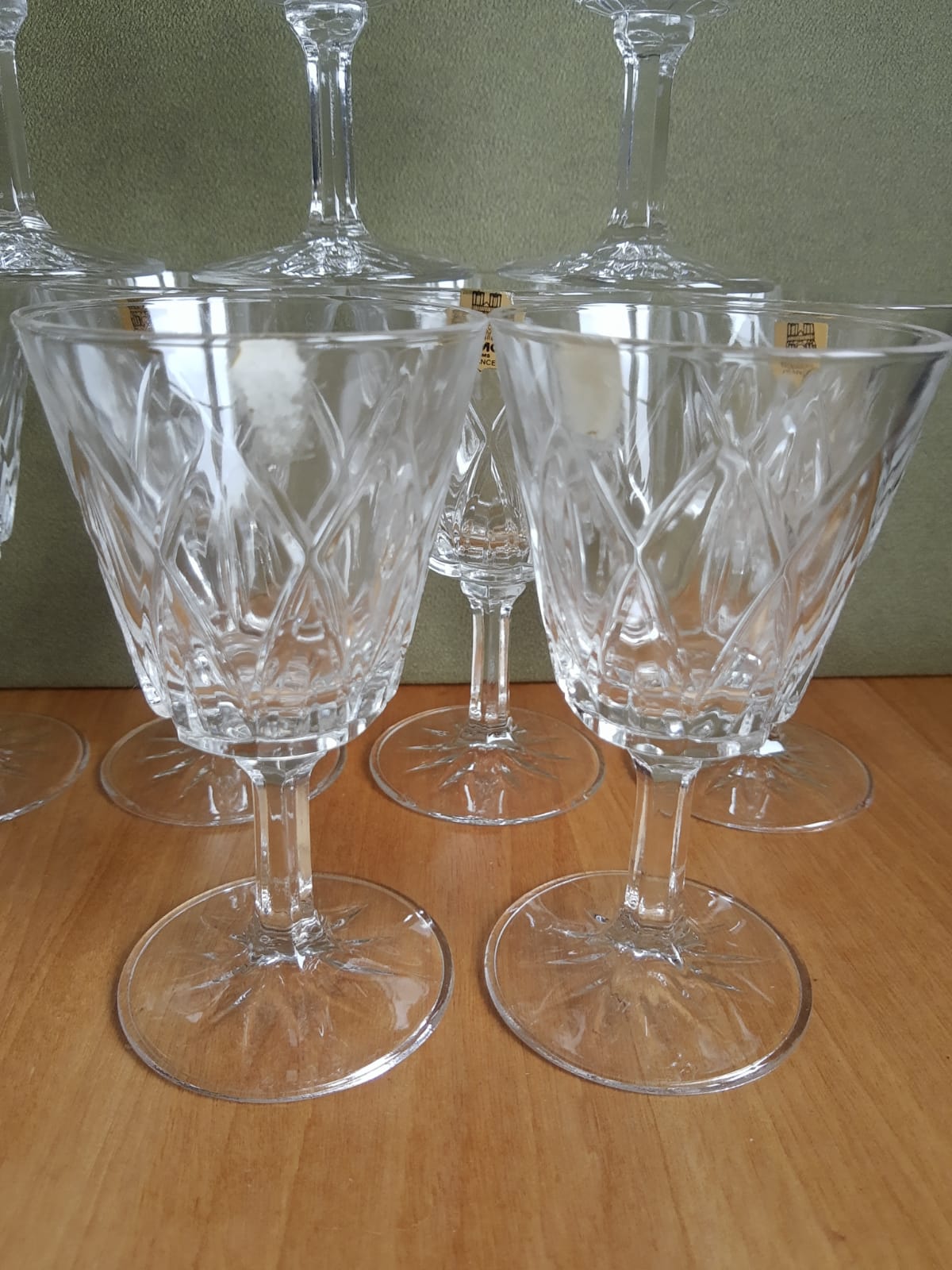 Set of 9 small glasses on foot Vmc Reims France vintage
