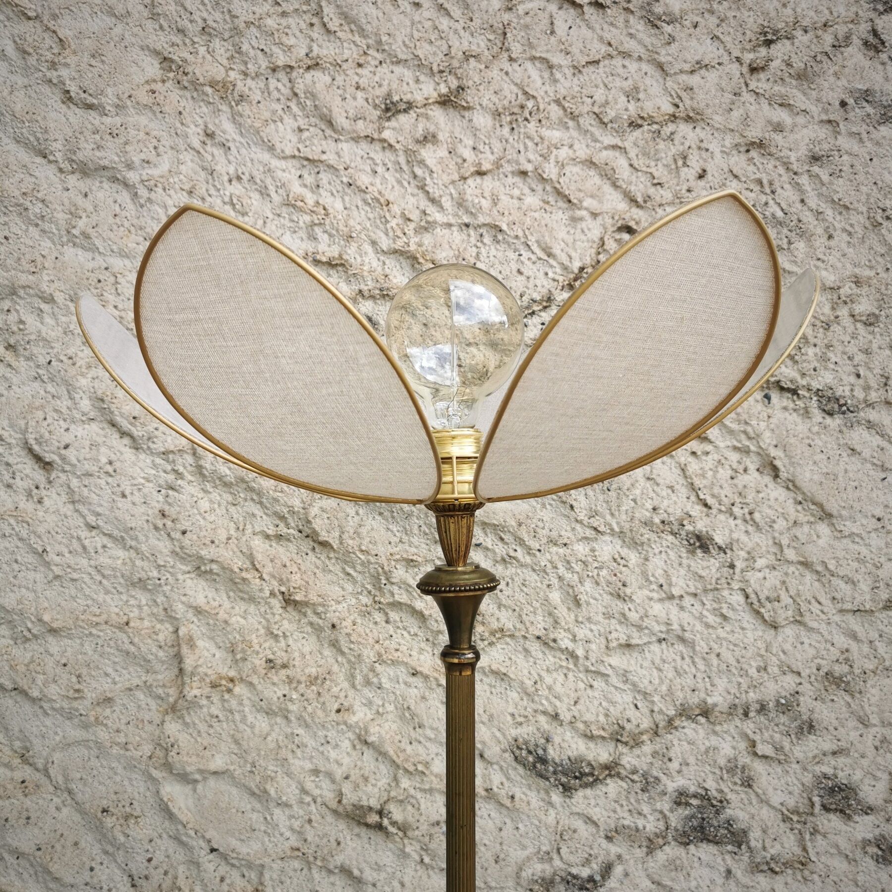 Brass foot floor lamp and petal flower lampshade