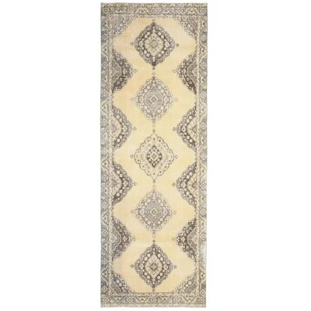 1970s Vintage Turkish Hand-Knotted Wool & Cotton Beige Rug 136x388