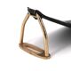 Golden metal armrest ashtray with faux leather and stirrups, 1950s.