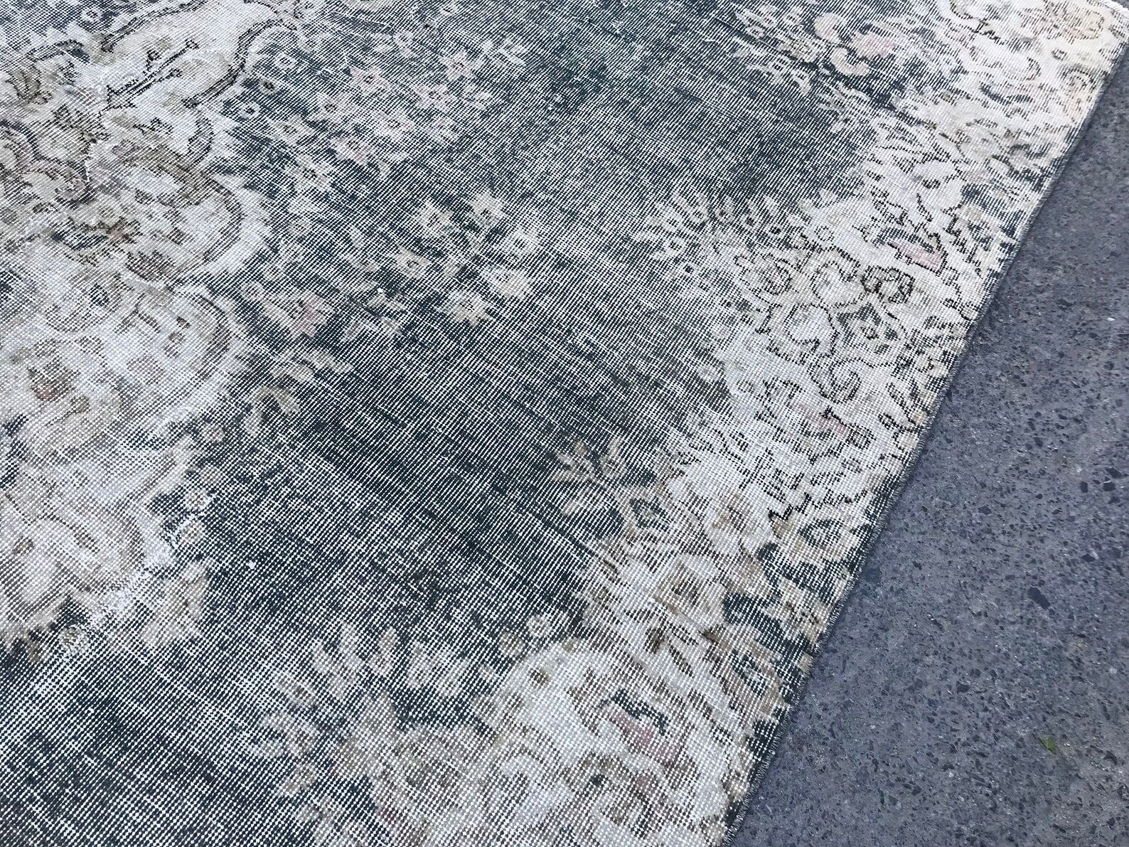 Beige Blue Green Faded oushak Rug