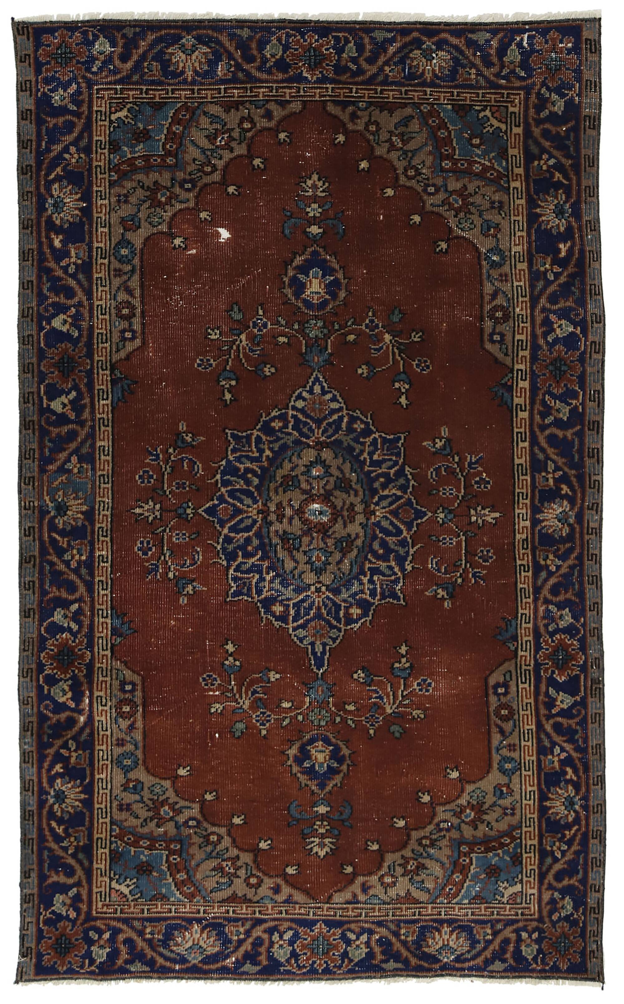 Tapis ancien oriental – rouge brique et bleu 180 cm x 107 cm