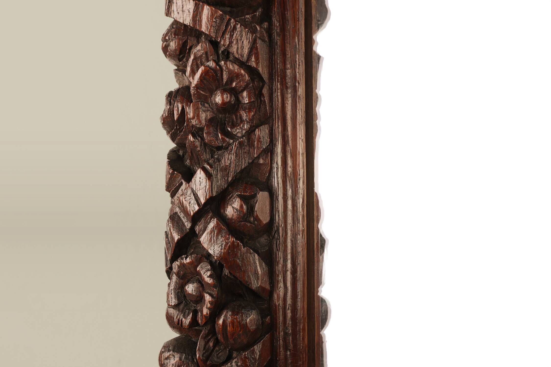 Rare large Antique Baroque or Rococo style hand carved oak mirror, France c