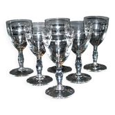 Lot de 6 verres à pied vintage en verre taillé de gouttes - 12.5cm