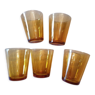 5 water glasses amber yellow