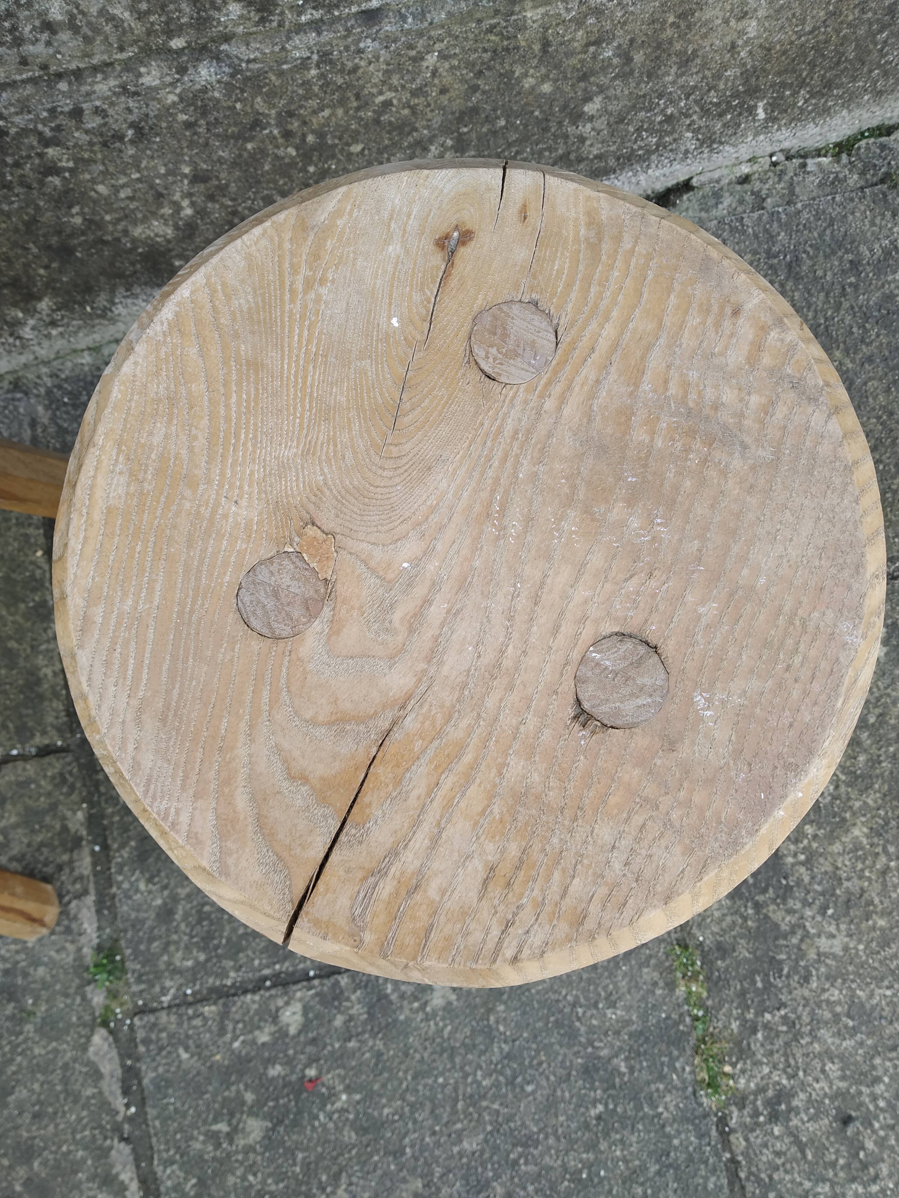 Pair of brutalist wood stools