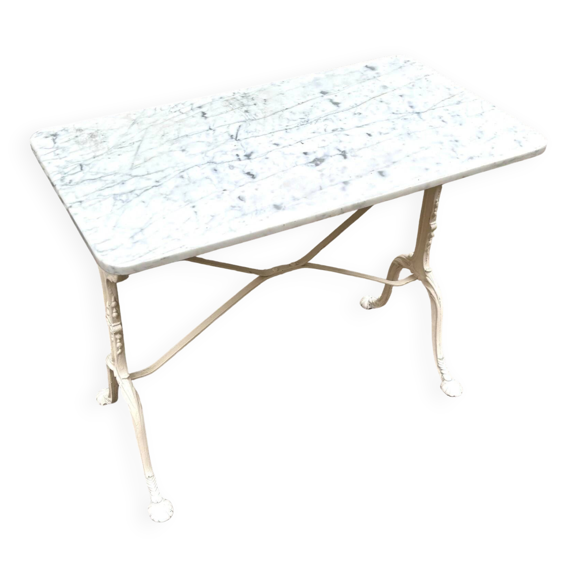 Table bistrot en marbre gris et fonte de fer blanche 90 x 50 cm