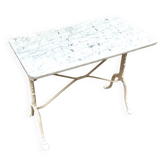Bistro table in grey marble and white cast iron, 90 x 50 cm