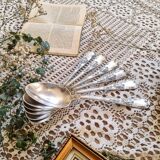 6 silver-plated metal soup spoons, 12g, art nouveau