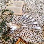 6 silver-plated metal soup spoons, 12g, art nouveau
