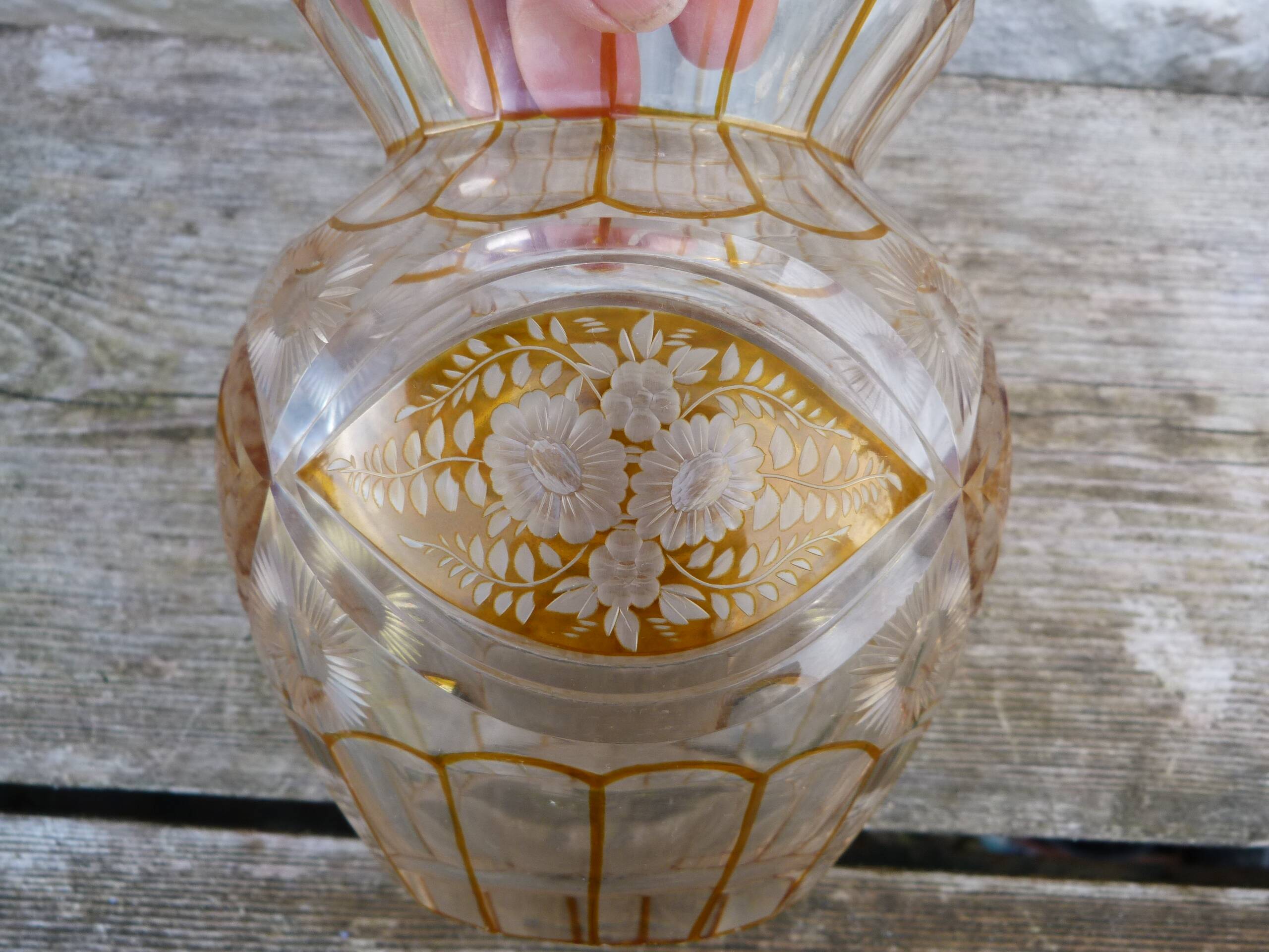 Antique two-coloured cut crystal vase from Lorraine.