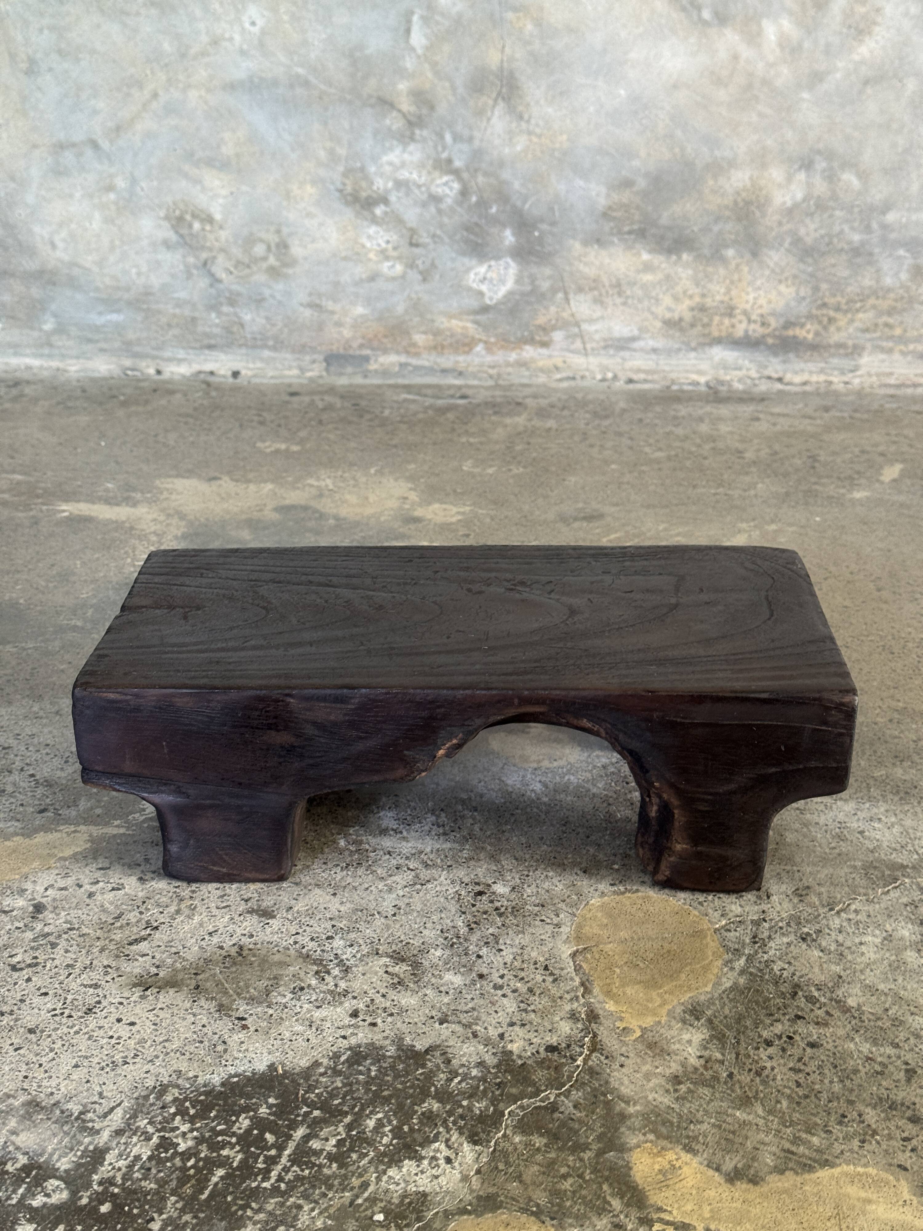 Small stool, black solid teak accent stool wabi-sabi L30 W8.5 H6.