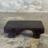 Small stool, black solid teak accent stool wabi-sabi L30 W8.5 H6.