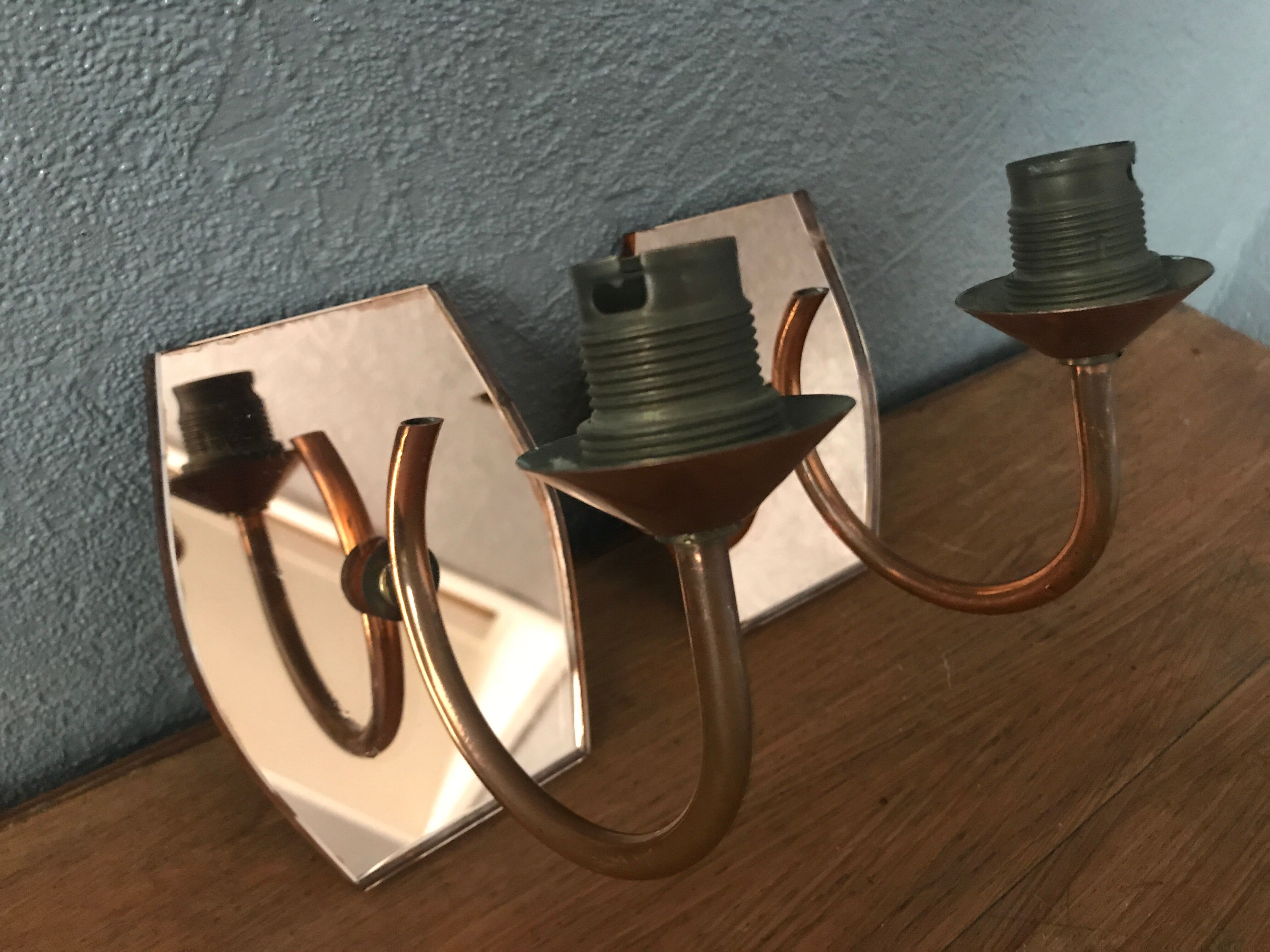 Pair of wall light art deco copper color and mirror
