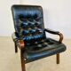 Vintage mid-century Scandinavian black leather lounge chair 1970s