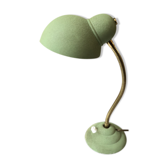 Lampe de bureau vintage 60 tôle granuleuse vert amande & laiton