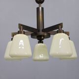 1930s Art Deco Brass Chandelier, Czechoslovakia