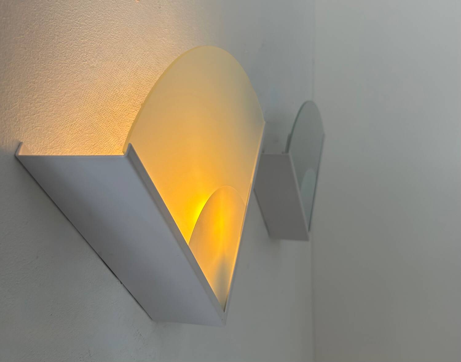 Pair of vintage metal and sandblasted glass wall lights, France 1970