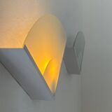 Pair of vintage metal and sandblasted glass wall lights, France 1970