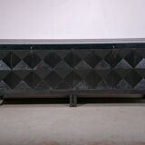 Black oak brutalist sideboard by Jean Batenburg with graphical doors for MI, Belgium