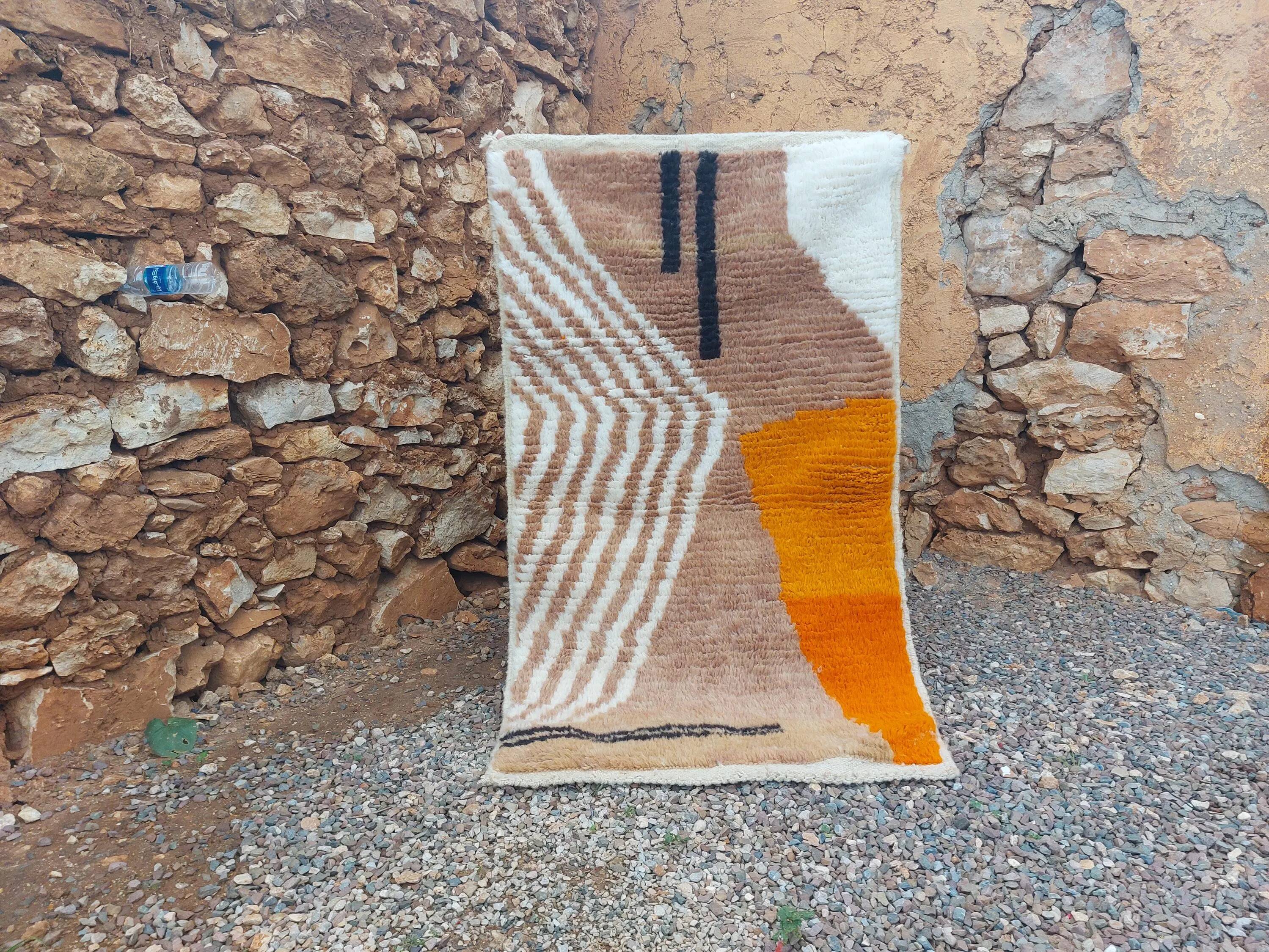 Handmade Moroccan wool rug, 250cm x 150cm, unique piece.