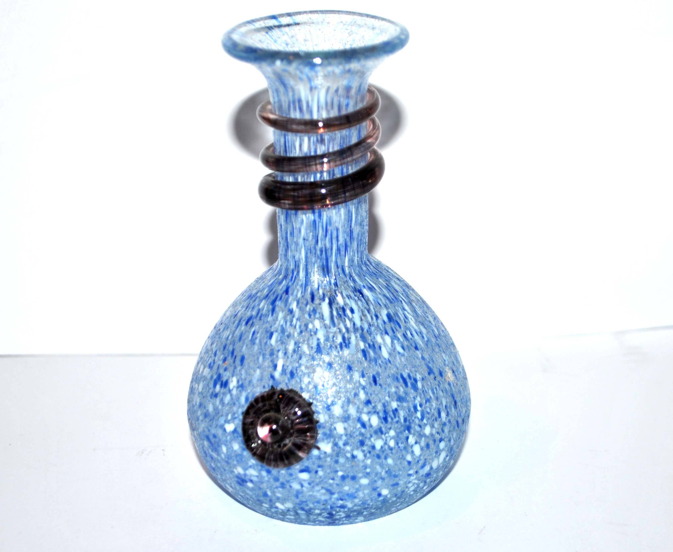 Vintage vase in blown glass and blue and purple glass paste - Murano Glass Bottle? Italy