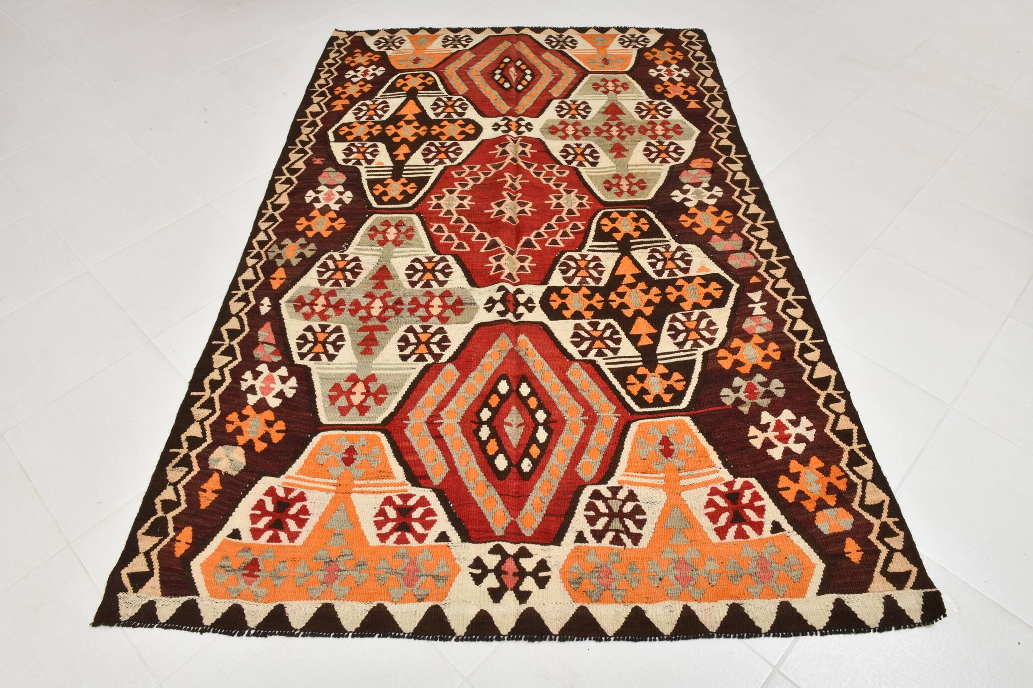 159x249Cm Soft Orange and Red Vintage Kilim Rug, Bohemian Kilim Rug