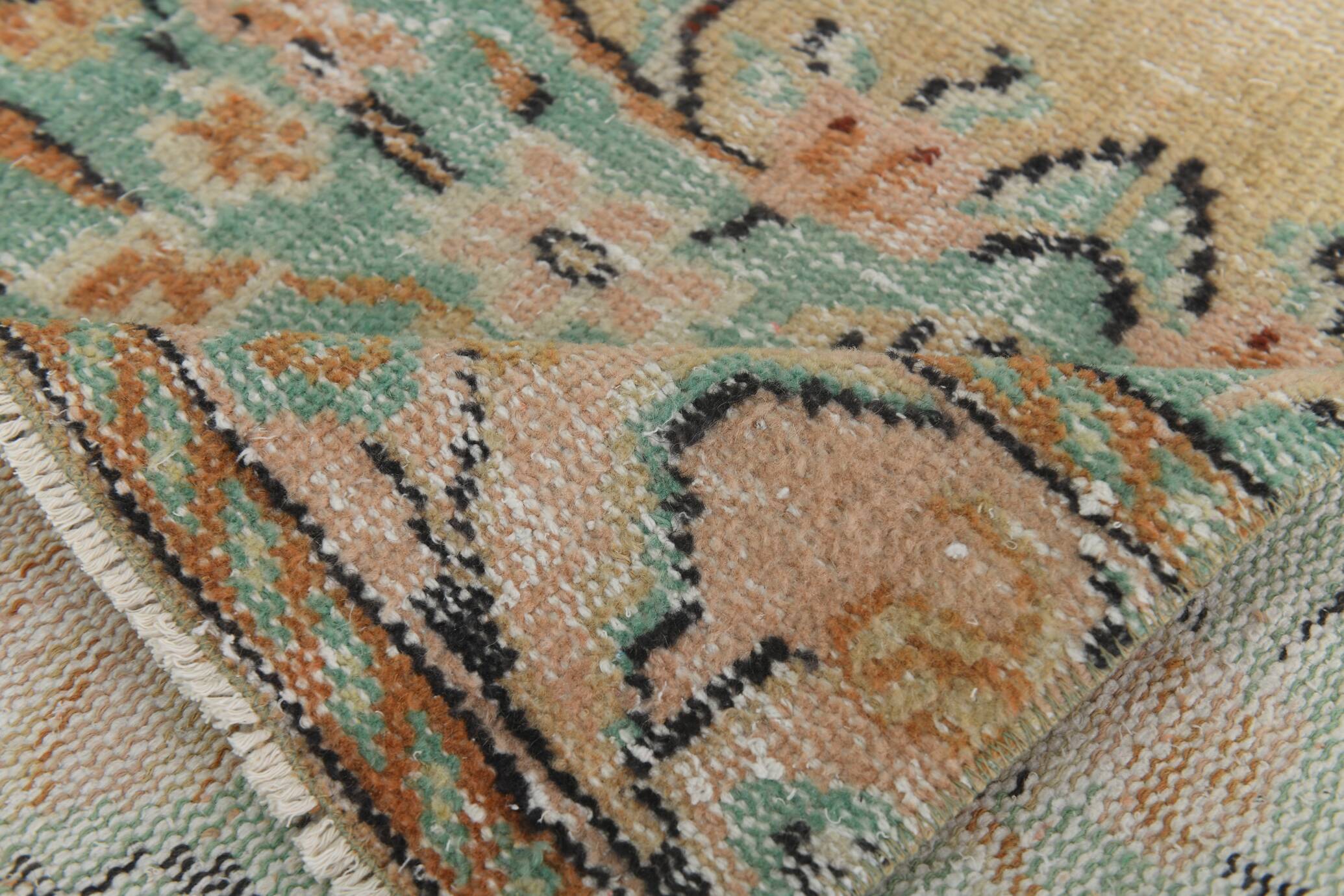 3x10 Light Green & Cream Antique Vintage Runner Rug, 80x296Cm