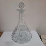 Carafe verre taillé, décor losangé & bouchon diamantaire 60's